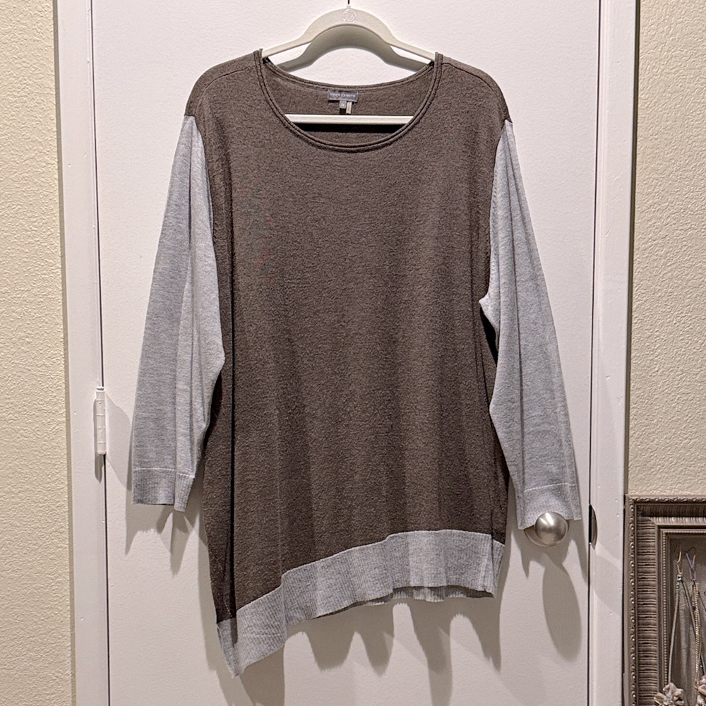 Vince Camuto Brown and Gray Asymmetrical Colorblock Sweatshirt